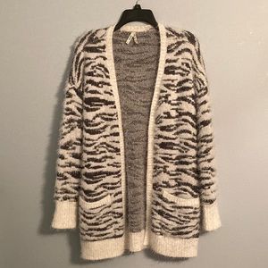 Juniors zebra eyelash cardigan- open style sweater jacket